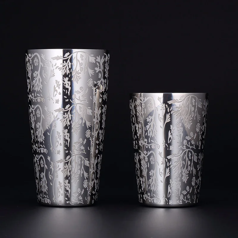 550ml/850ml Engraving Stainless Steel Cocktail Boston Bar Shaker Barware
