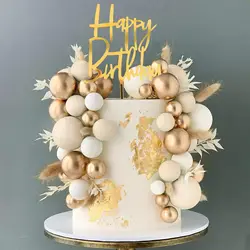 Khaki Ball Cake Topper Boho Grass Cake topper Happy Birthday Cake Decorations for Wedding Baby Shower Boho Themed Party Supplies