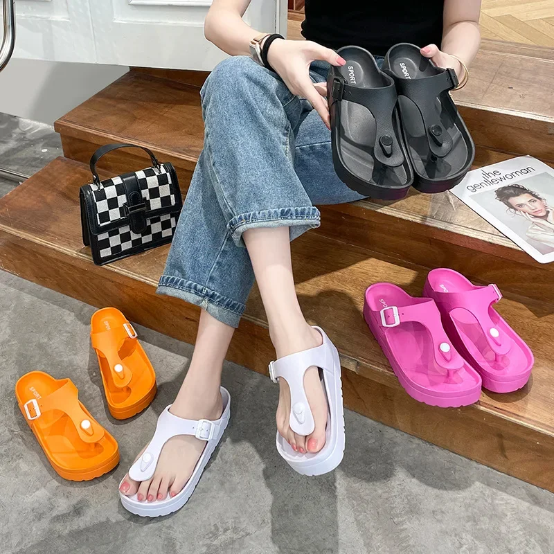 2023 Women\'s Clamp Flip Flops Outdoor Casual Sandals New Platform Slippers  Beach Eva Soft Sole Light Breathable Comfortable