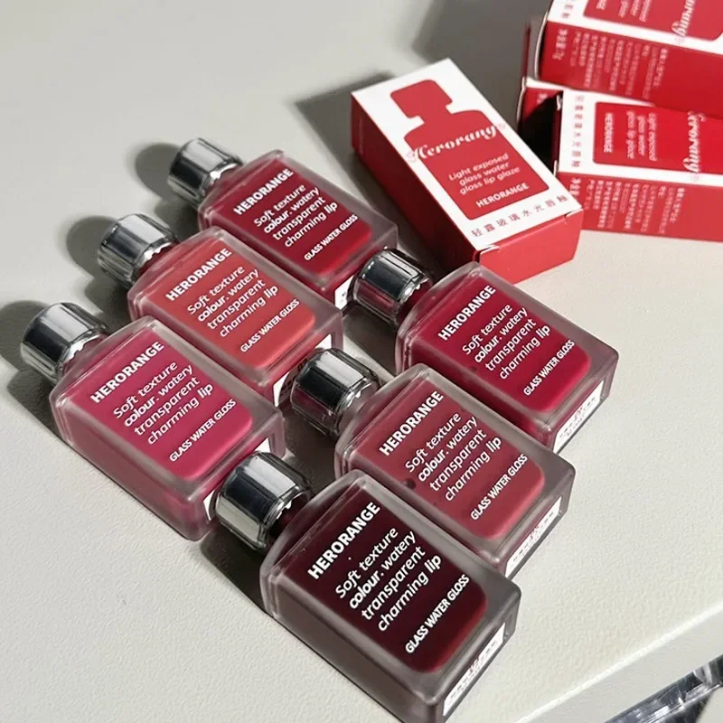 Brillo de labios rojo brillante transparente, lápiz labial líquido de gelatina de espejo, hidratante, tinte de labios duradero, cosméticos para manchas