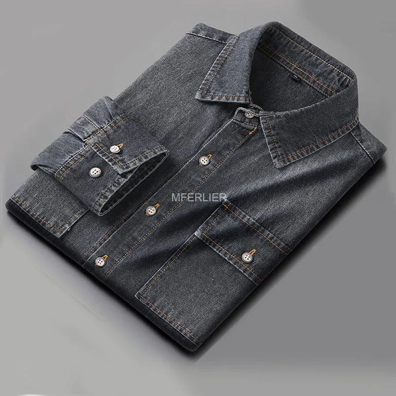 Autumn Spring Large Size Denim Shirt 7XL 8XL 140kg Long Sleeve Men Plus size Shirts