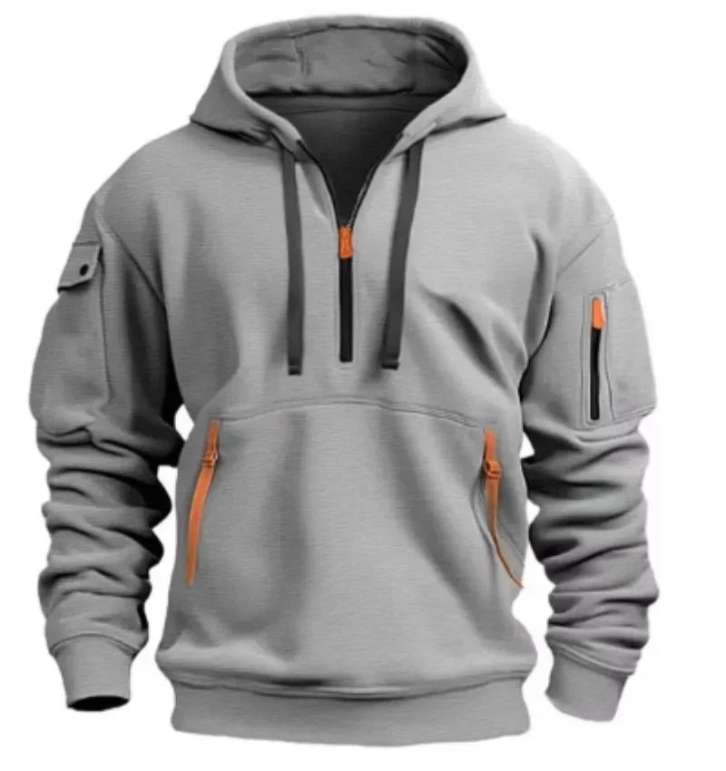 Jaqueta Masculina com Capuz e Zíper para Outono/Inverno 2026, Quente, Cor Sólida, com Bolso, Estilo Casual Esportivo