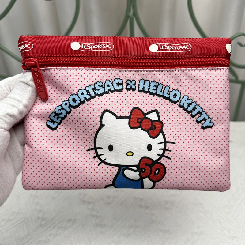 Kawaii Hello Kitty Makeup Bag Sanrio KT Cat Coin Purse Large Capacity Cosmetic Bag Portable Wash Pouch Pen Bag