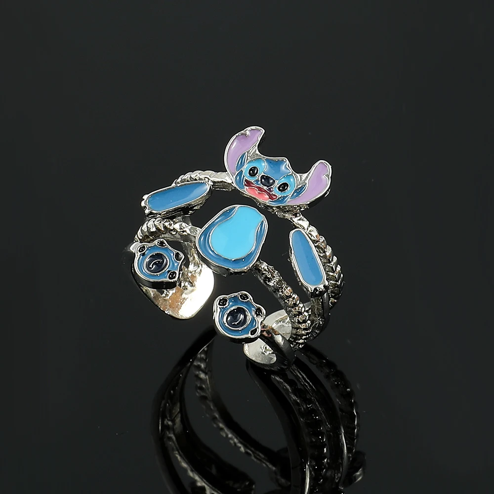 Disney Lilo & Stitch Opening Rings Cartoon Cute Stitch Adjustable Ring Funny Separable Finger Jewelry for Women Multilayer Ring