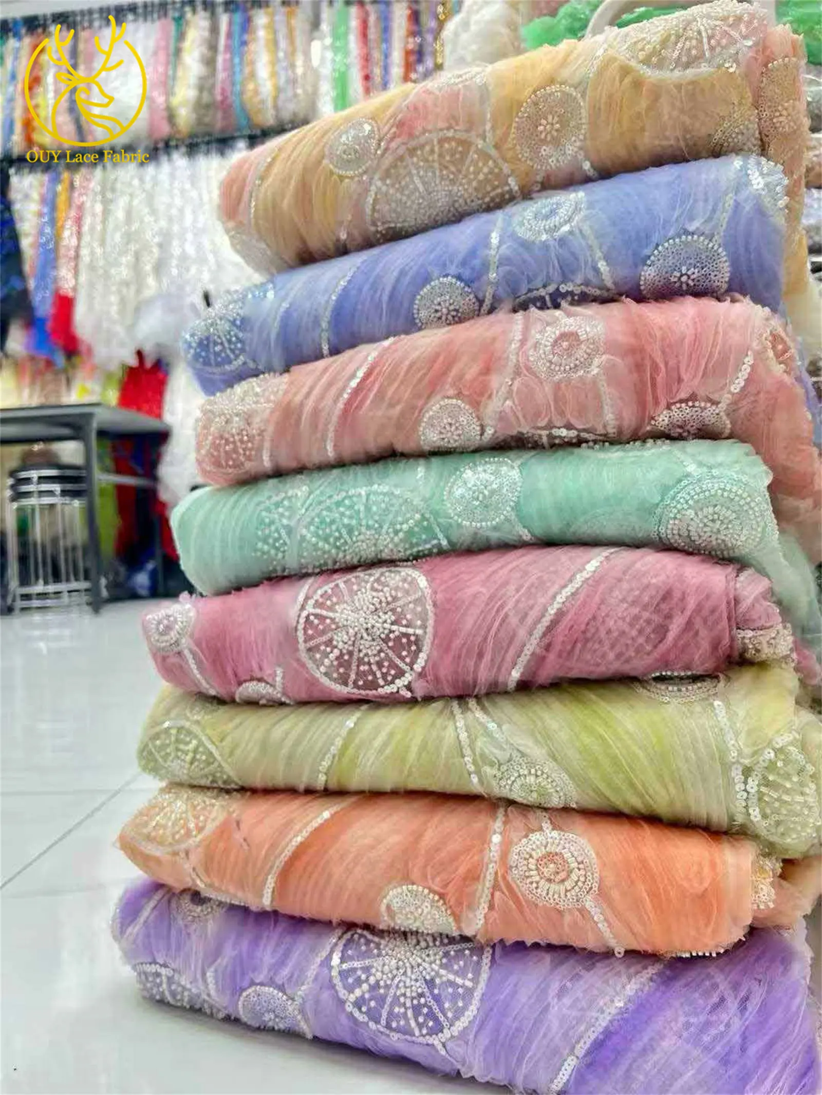 美しいエレガントなアフリカのスパンコールレース生地2025フランスナイジェリアチュールメッシュビーズレース生地、ウェディングドレス縫製用