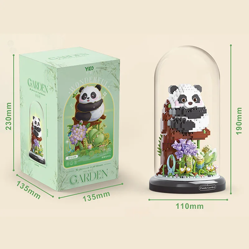 Flower Bouquet Dust Cover Panda Set Building Blocks Bonsai Collection Cute Animal Educational Toys Model Kids Christmas Gift