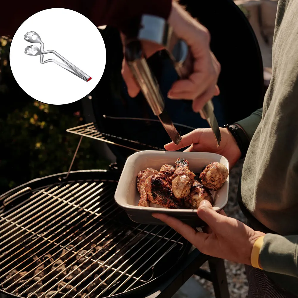 

1pc Stainless Steel Cat Claw Clip BBQ Steak Clip Long Handle Kitchen Tool Non Slip Smooth Polishing Comfortable Grip Food Buffet
