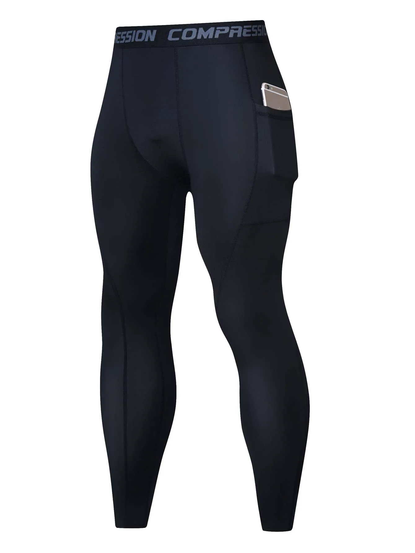 

Men's High-Elastic Quick-Dry Compression Athletic Leggings with Side Pocket