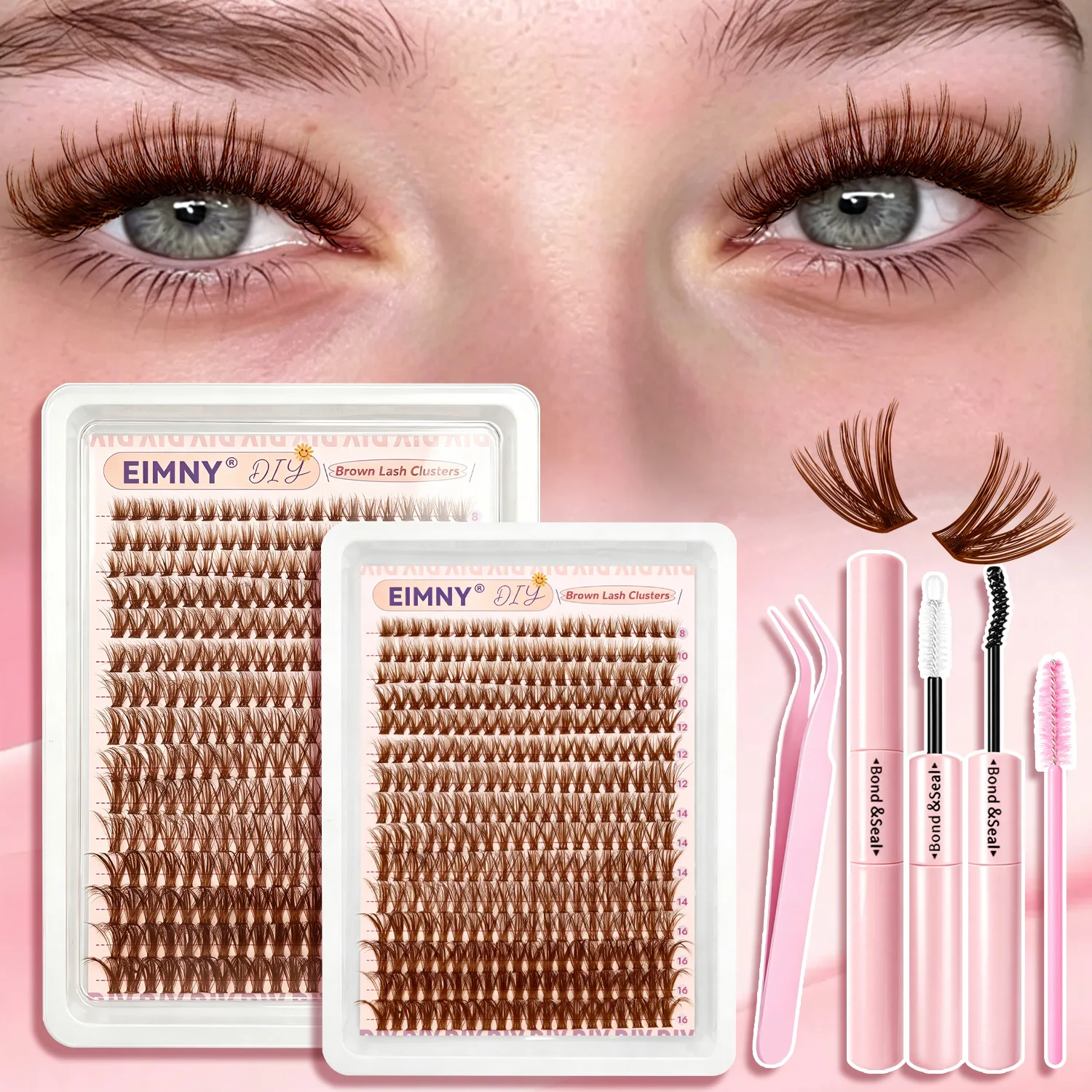 Kit de 300 bouquets de cils bruns, extensions de cils effilés DIY 50D, bouquets de cils 4-en-1, idéal pour les débutants