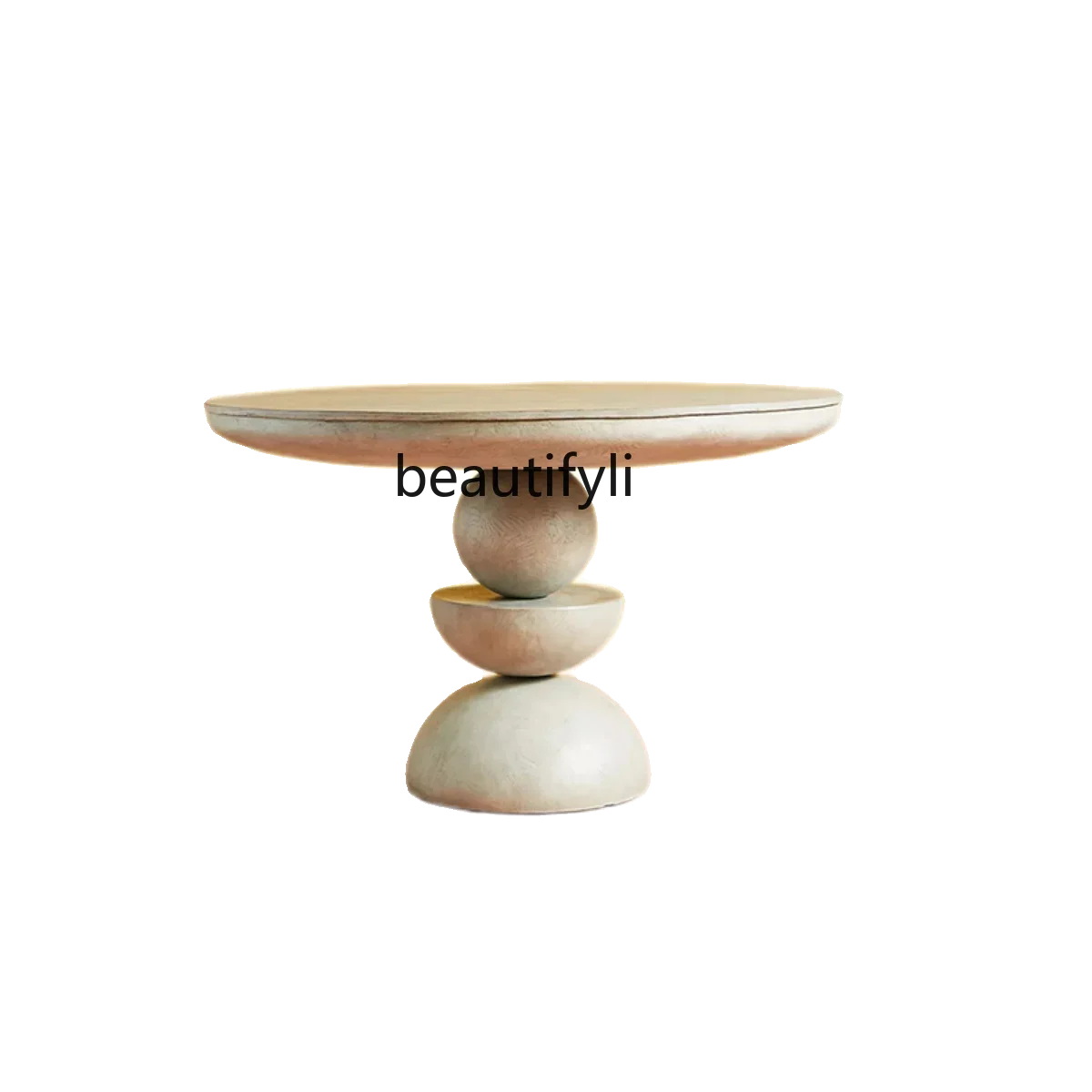 

American light luxury dining table simple living room solid wood old small round table retro creative coffee table53