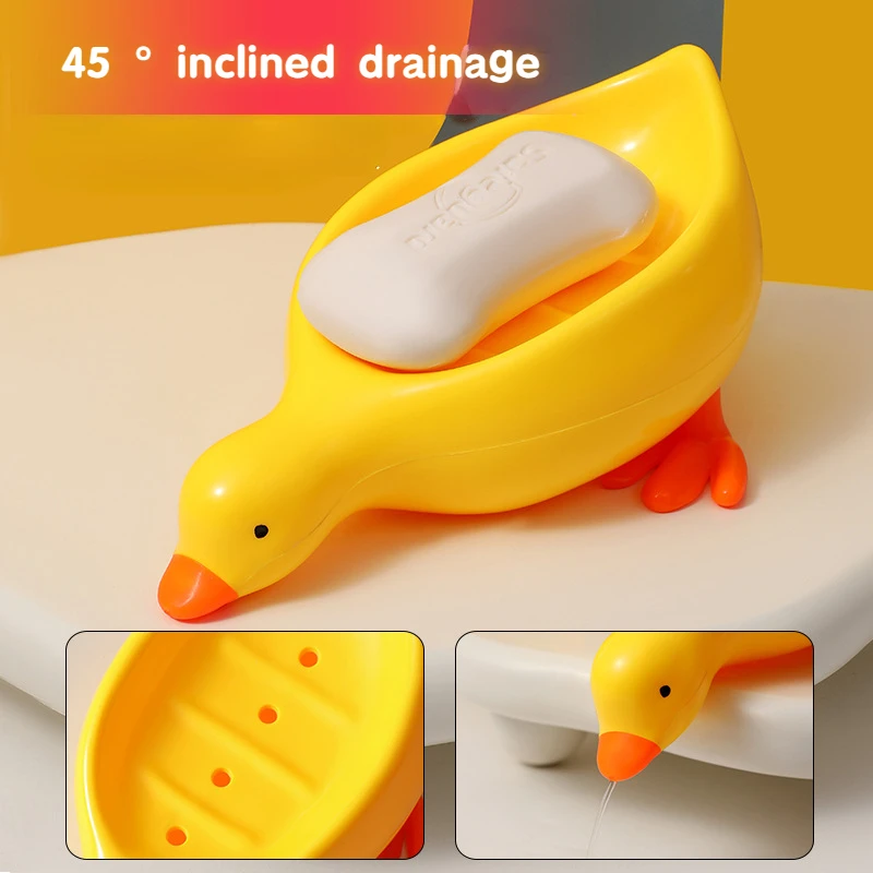 Soap Tray Self-Draining Soap Rack Cute Duck-Shaped Creative Rack for Shower Bathroom Kitchen Tub Sink Tray Bracket Bathroom