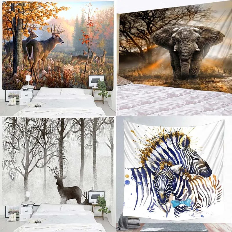 Wildlife Elephant Zebra Pattern Tapestry Office Living Room Tapestry Home Wall Decoration Tapestry