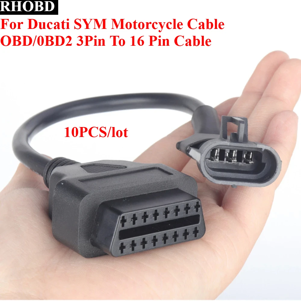 

10 шт./лот, прямые продажи, 3-контактный на 16-контактный кабель OBD2 для Ducati SYM, 3-контактный адаптер для мотоцикла, OBD-провод для CFMOTO 3-контактный мотоцикл