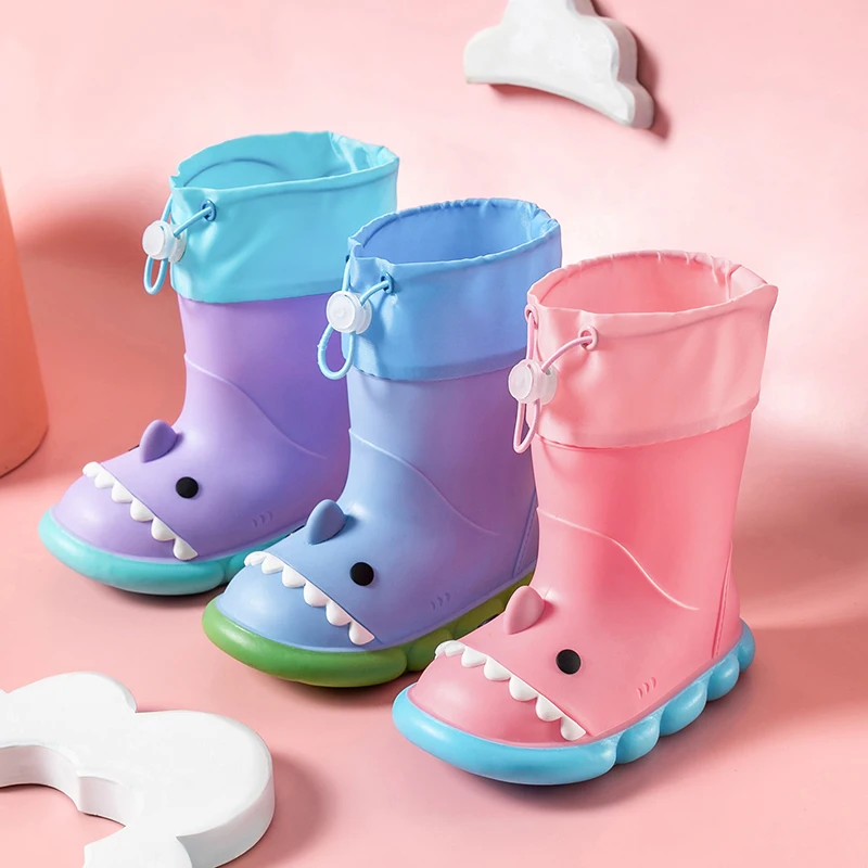 Cartoon Shark Children\'s Rain Boots Non-Slip Waterproof Cute Bunched Rain Boots For Boys And Girls Summer Galoshes