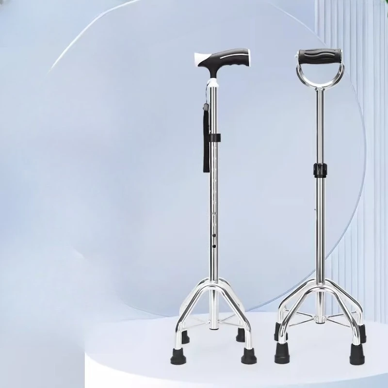 Aluminum Alloy Medical Crutches for Elderly Single-Leg Walking Stick Four-Foot Crutches Non-Slip Height Adjustable Portable Cane