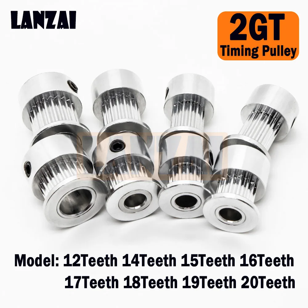 LANZAI Aluminium 2GT Timing Pulley 20Teeth Bore 3~8mm Belt Width 6~15mm for 3D Printer 12T 14T 15T 16T 17T 18T 19T 20T K Type