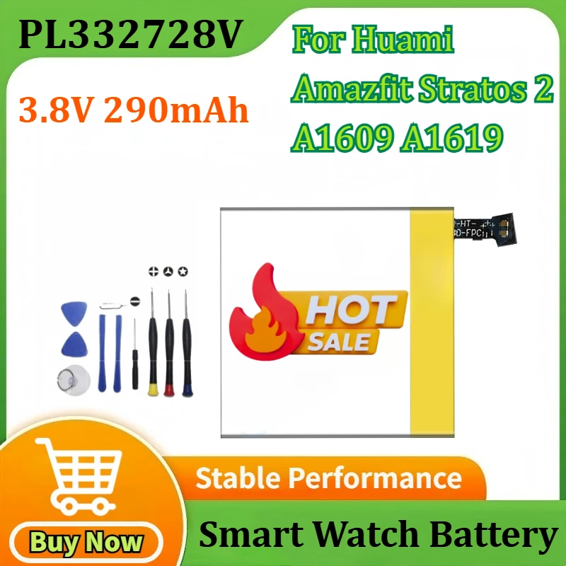 

3.8V 290mAh PL332728V Battery For Huami Amazfit Stratos 2 A1609 A1619 Smart Watch Battery+Tools for Pace2