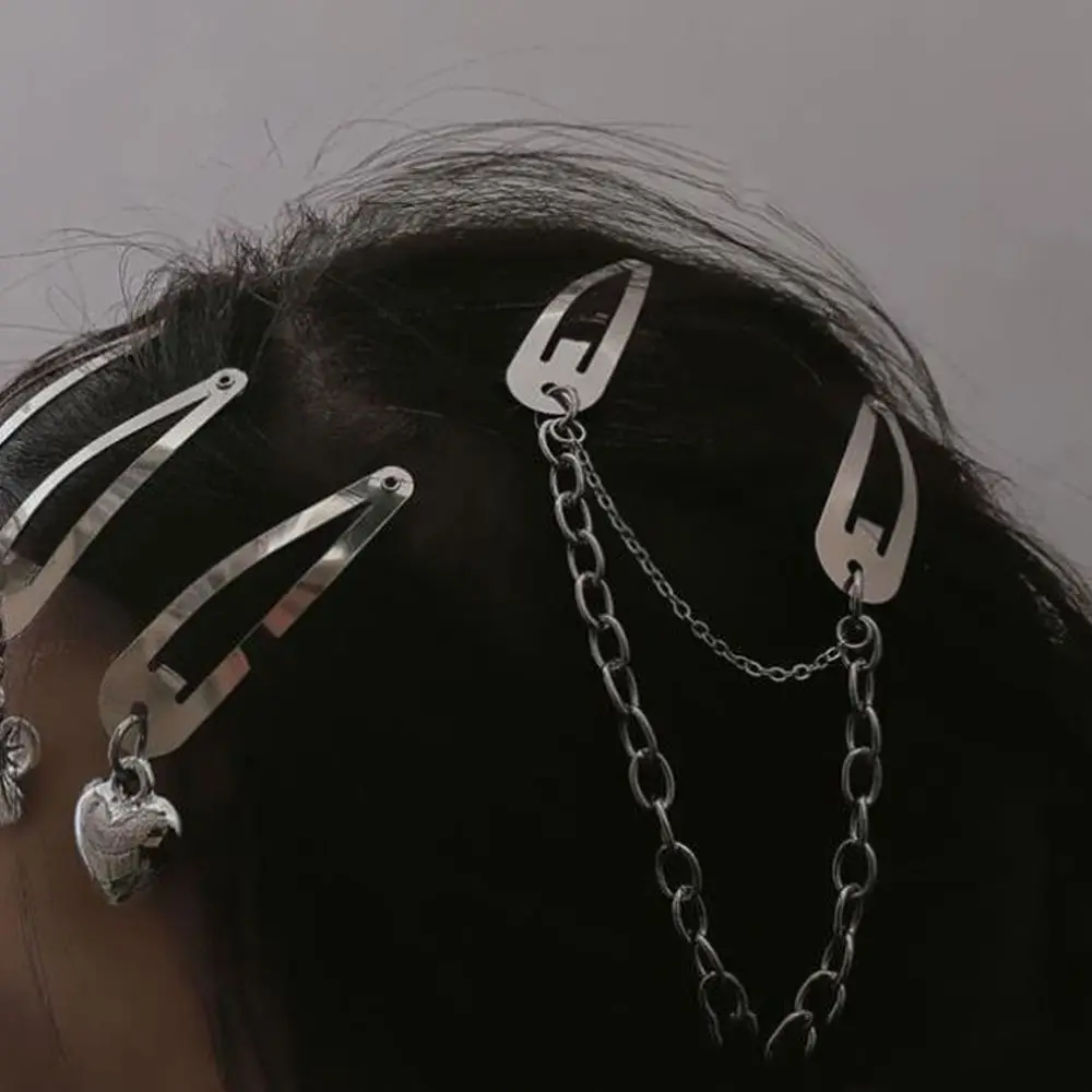 Clip de Metal para el pelo para mujer, horquillas con cadena de esqueleto de oso cruzado, pasadores, accesorios para el cabello geniales Punk,