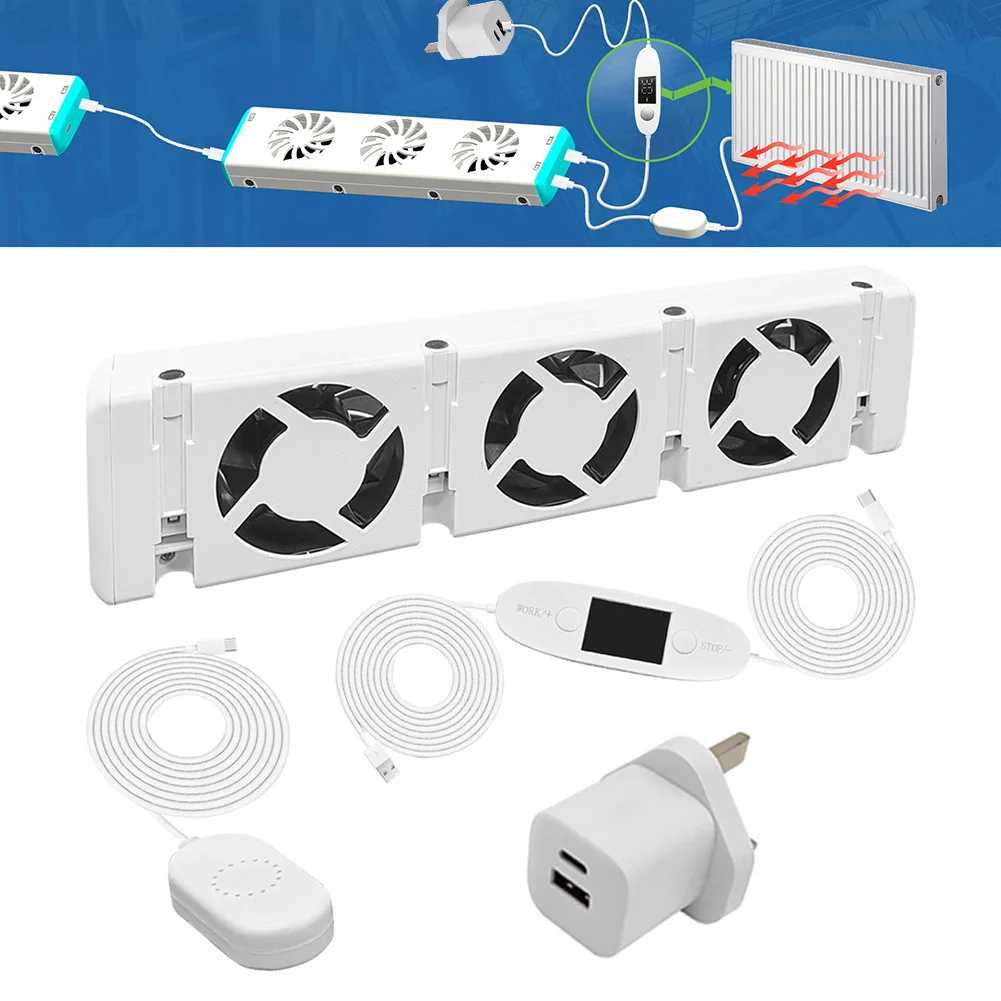 Radiator Ventilator Smart Radiator Fan 30x7x3cm DC 5V 0.2A Flame Retardant Home Improvement Plastic Type C Connector