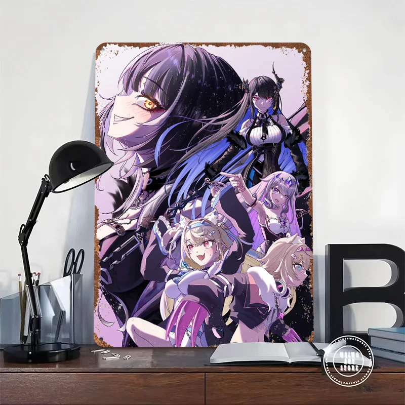 Anime Girls Group Portrait Poster Customized Wall Art Vintage Metal Signs Retro Tin Plaque for Man Cave Mancave Decoration Room