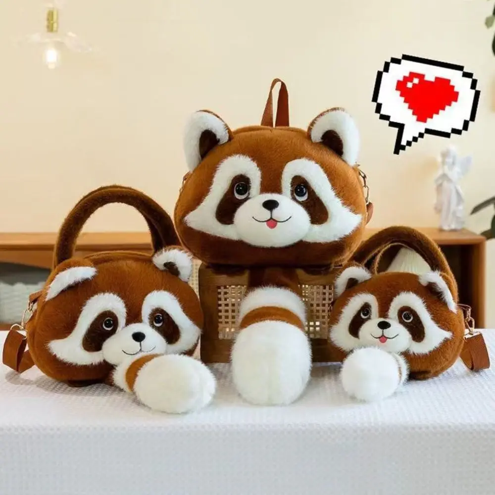 Casual Fur Plush Raccoon Backpack Soft Kawaii Animals Raccoon Bag Creative Cartoon Animal Raccoon Shoulder Bag Zoo Gift