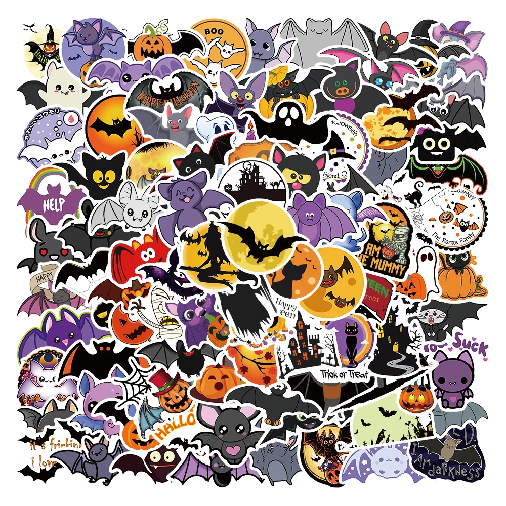 

100PCS Halloween Cartoon Pumpkin Cute Bat Stickers Motorcycle Suitcase Skateboard Laptop Luggage Fridge Phone Decals