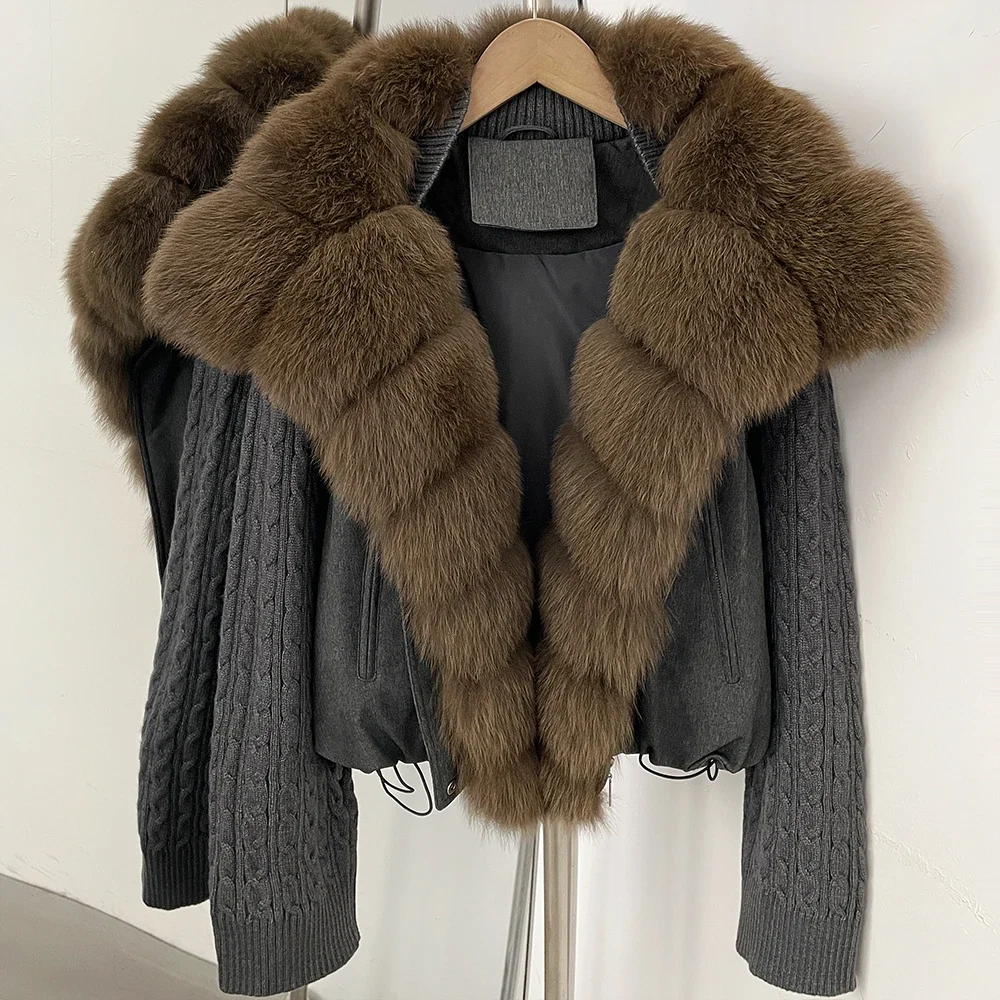 OFTBUY Abnehmbare Gestrickte Ärmel Pufferjacke Damen Neue Winter Natürliche Pelzbekleidung Damen Großer Echter Fuchspelz Daunenjacke Damen – Detail 13