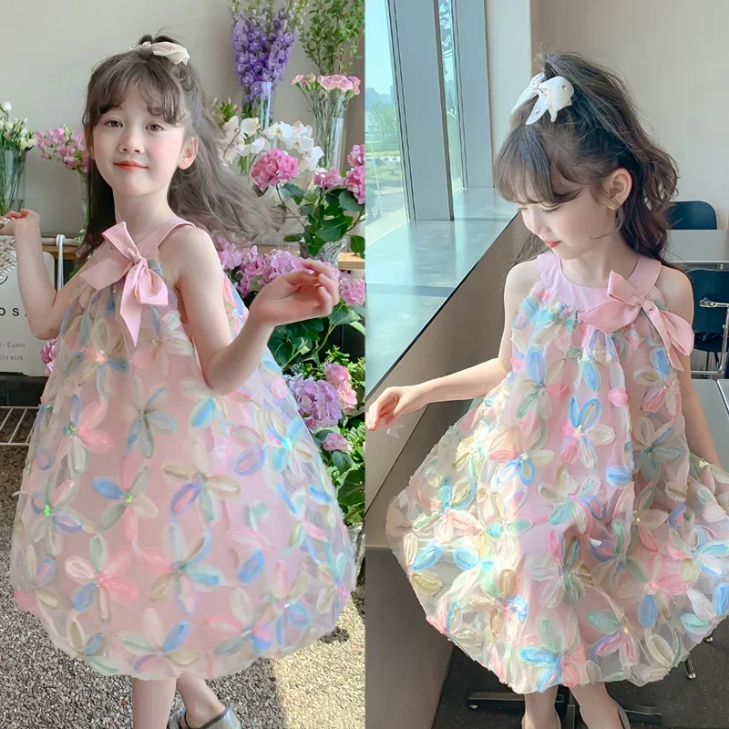 Korean Version Baby Girls Hanging Neck Dress Summer Dopamine Strange Flower Sweet Western Style Skirt