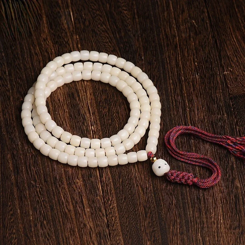 

Indian white jade bodhi root hand string Buddha beads bracelet bucket beads 108 religious beads necklace men accessories