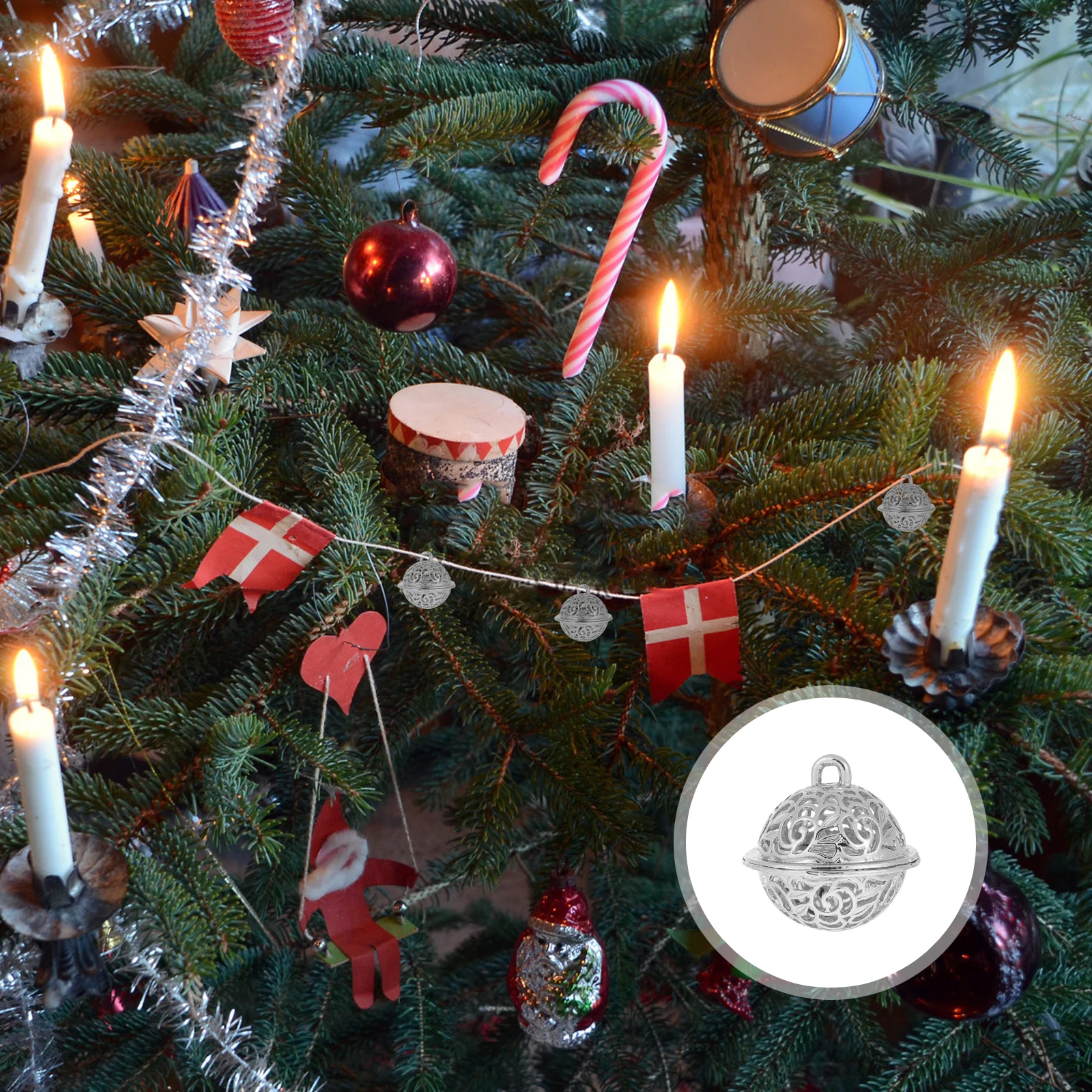 

10pcs Hollow Electroplating Bells White K 2 1CM Diameter Round Design Tin Alloy Christmas Gift Craft Accessories
