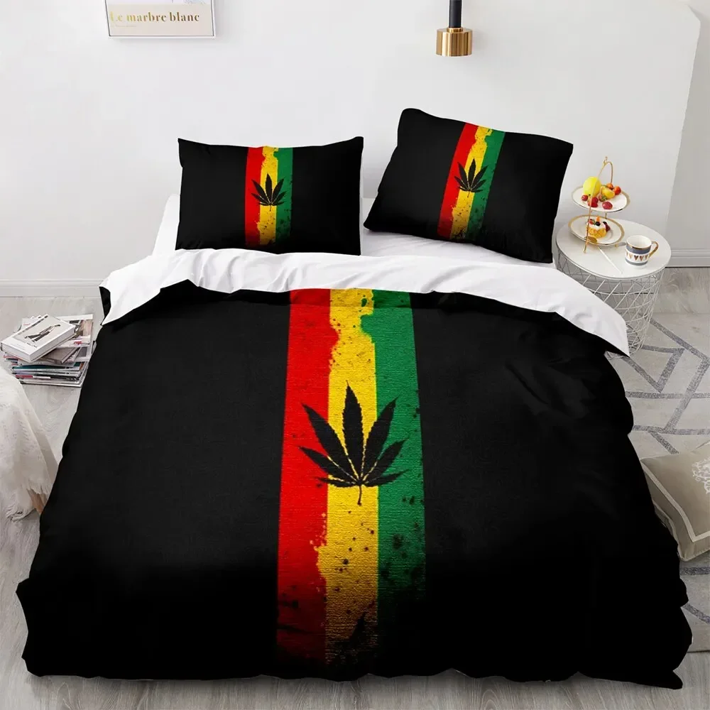 Marijuana Weed Leaf King Queen Duvet Cover Green Maple Leaves Bedding Set for Adults Palm Leaves 2/3pcs Polyester Quilt Cover