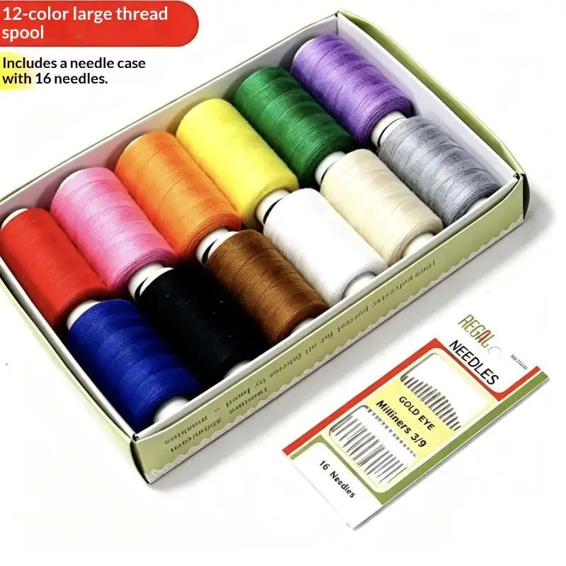 12 Colors Sewing Thread Set, 350m/Spool 16 Needles For Hand Machine Sewing Multi-Color Thread Kit For Clothing Repair DIY Craft