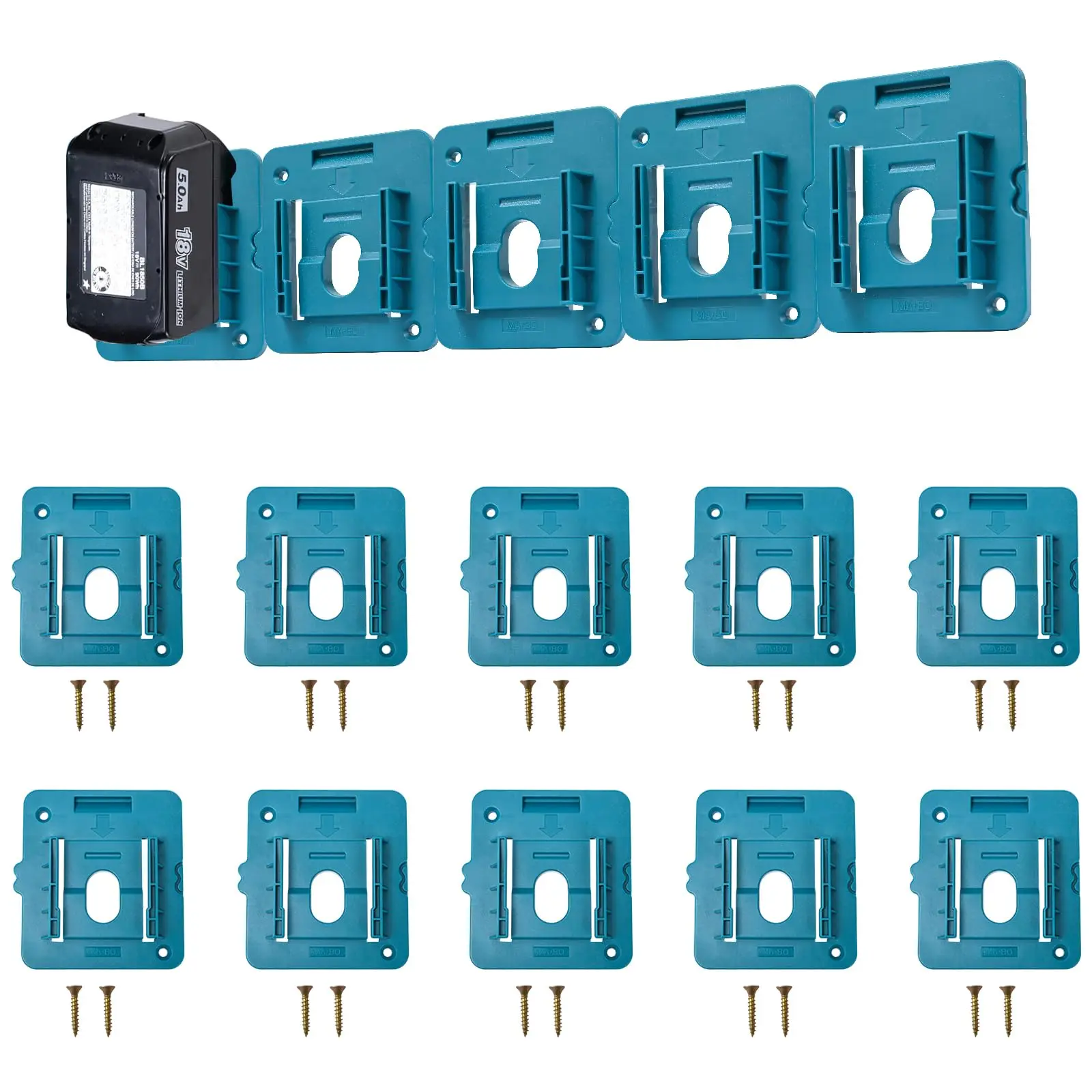 10 Pack Battery Holder for Makita 18V Battery Mount Wall Mount Dock Holder Fit for BL1860 BL1850 BL1840 BL1830 with 20 Screws