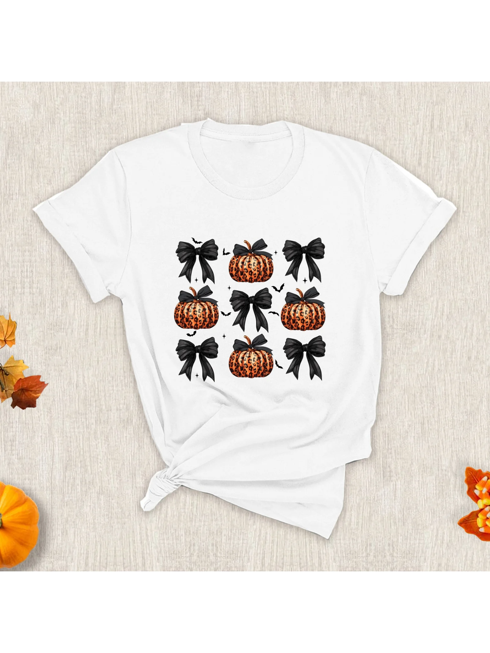 

MOXDO женская футболка с бантом и принтом, топ с круглым вырезом и бантом в стиле Харадзюку, повседневная эстетичная одежда с короткими рукавами