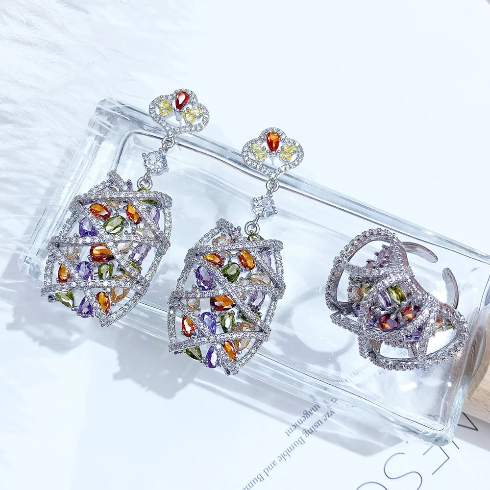 Missvikki Famous Brand Bling Sequins Luxury Earrings Ring Sets For Women Wedding Party Zircon Wedding Bridal Jewelry Set