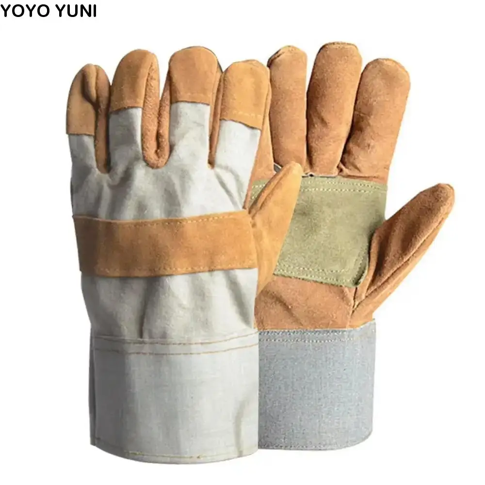 

1 Pair Abrasion Resistant Leather Work Gloves Thickened Labor Protection Cowhide Welding Gloves Heat Resistant Comfortable