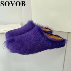 Spring Autumn Leather Fur Integrated Flat Bottom Slippers Solid Color Versatile Lazy Slippers Home Casual Shoes Unisex Style