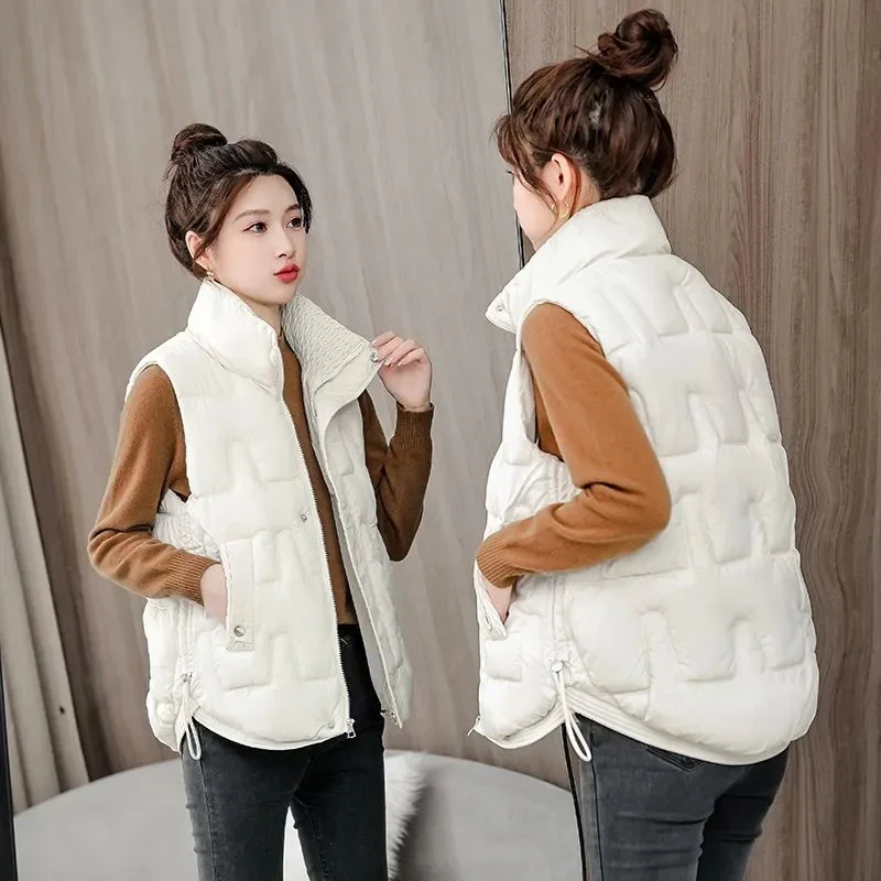 2025 New Cotton-padded Women's Jacket Short Cropped Puffer Jackets Loose-fit Down Vest Korean Style For Students Fashion Outwear