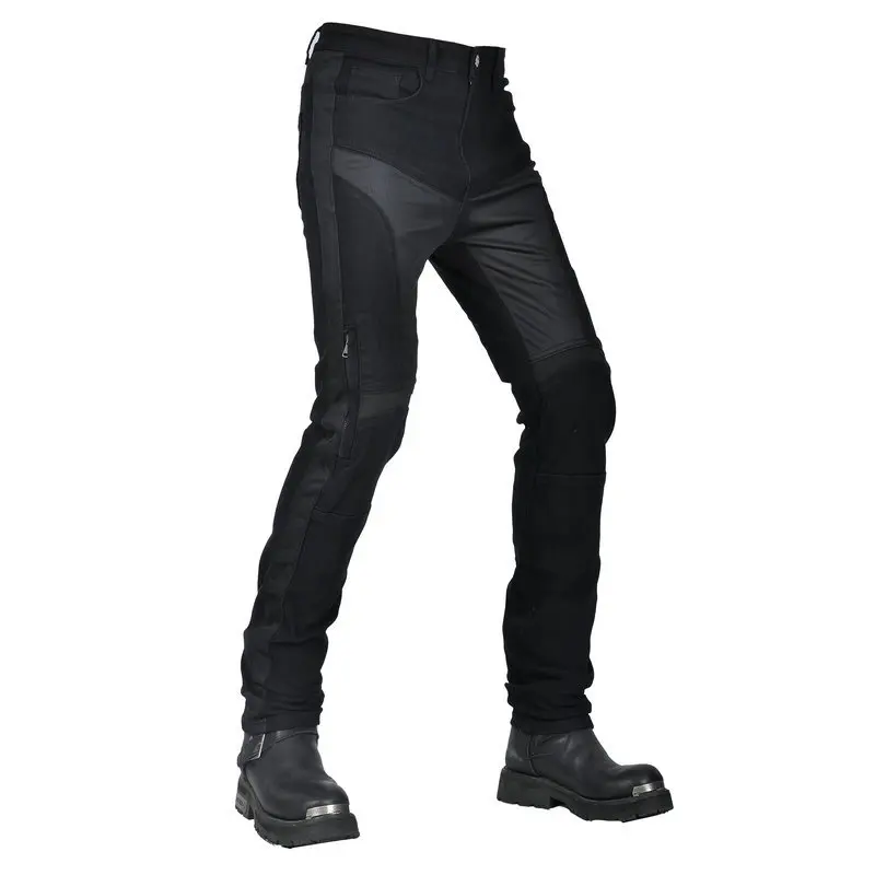 Pantalones de montar en motocicleta para hombre, pantalones de moto de malla de verano, Pantalones vaqueros de carreras de Motocross anticaída, ajuste Delgado Retro negro con 4 X CE