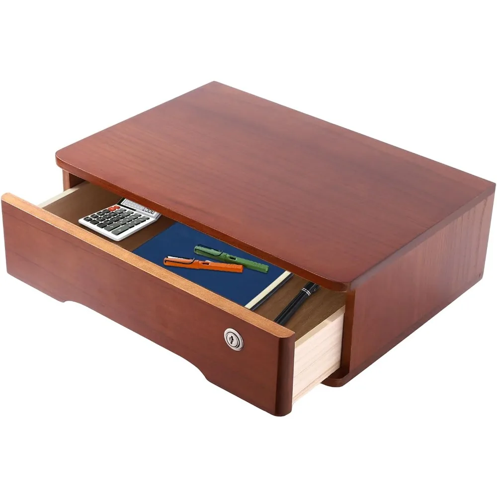 Wooden Desktop Storage Box with Lockable Drawers Office Supplies Drawer Organizer Receipt File Organizer Flat File Cabinet