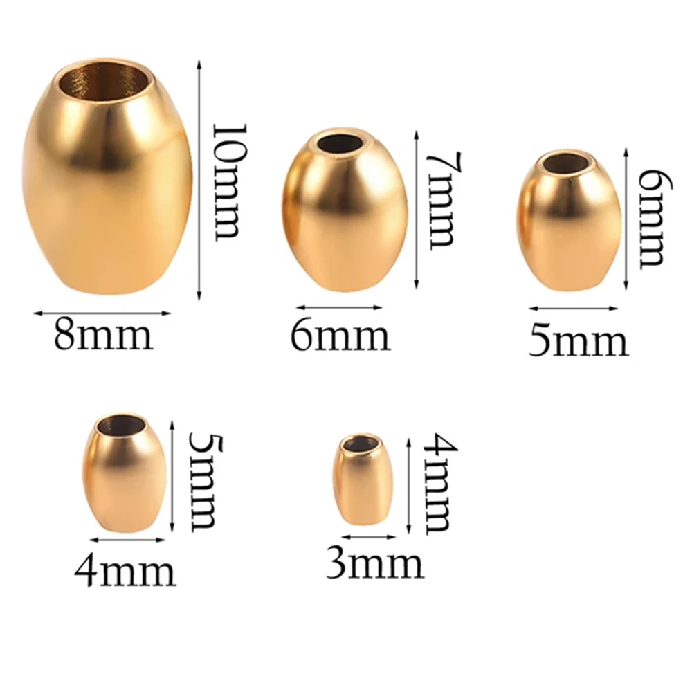 10 Uds. De cuentas ovaladas espaciadoras clásicas de acero inoxidable, amuleto de superficie lisa para hacer collares, pulseras, accesorios de joyería DIY