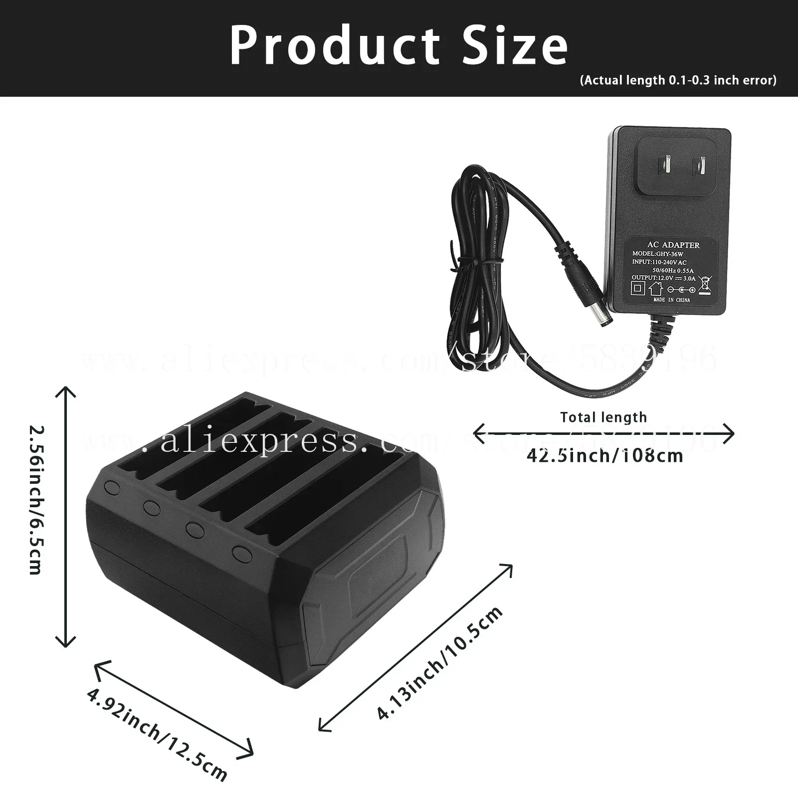 4-Slot Battery Charger Cradle w/ Adapter for Zebra Symbol TC51 TC56 TC52 TC57