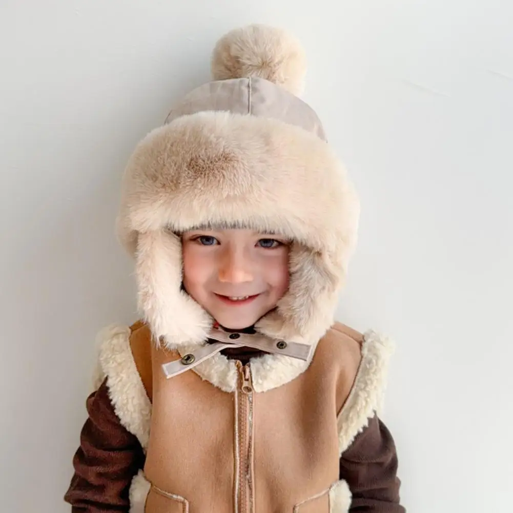 Windproof Hat for Boys Girls Kids Winter Ear-flap Hat with Pom Pom Warm Trapper Hat for Boys Girls Windproof Ushanka Weather