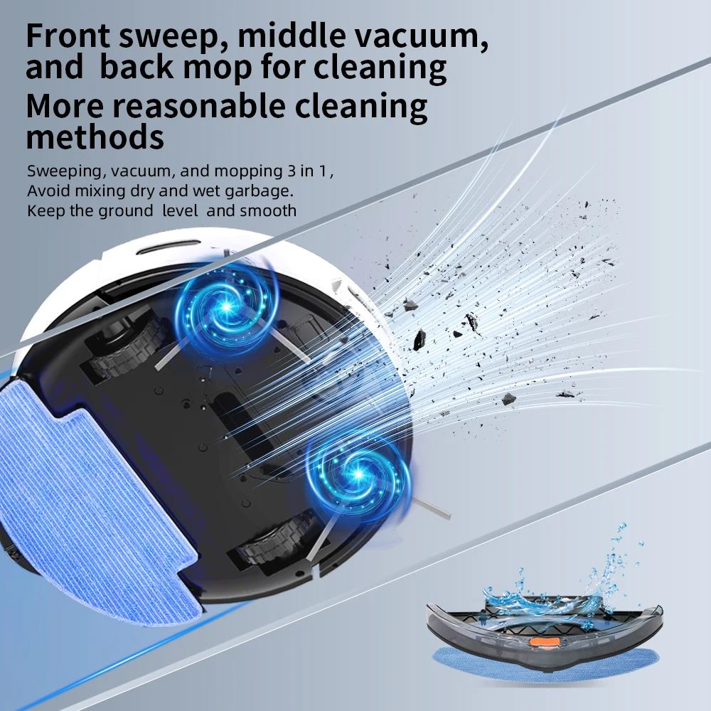 3-in-1 Robotic Vacuum Sweep Mop Combo Gyroscope App-Controlled Electric Battery-Powered for Household Use Hard Floors