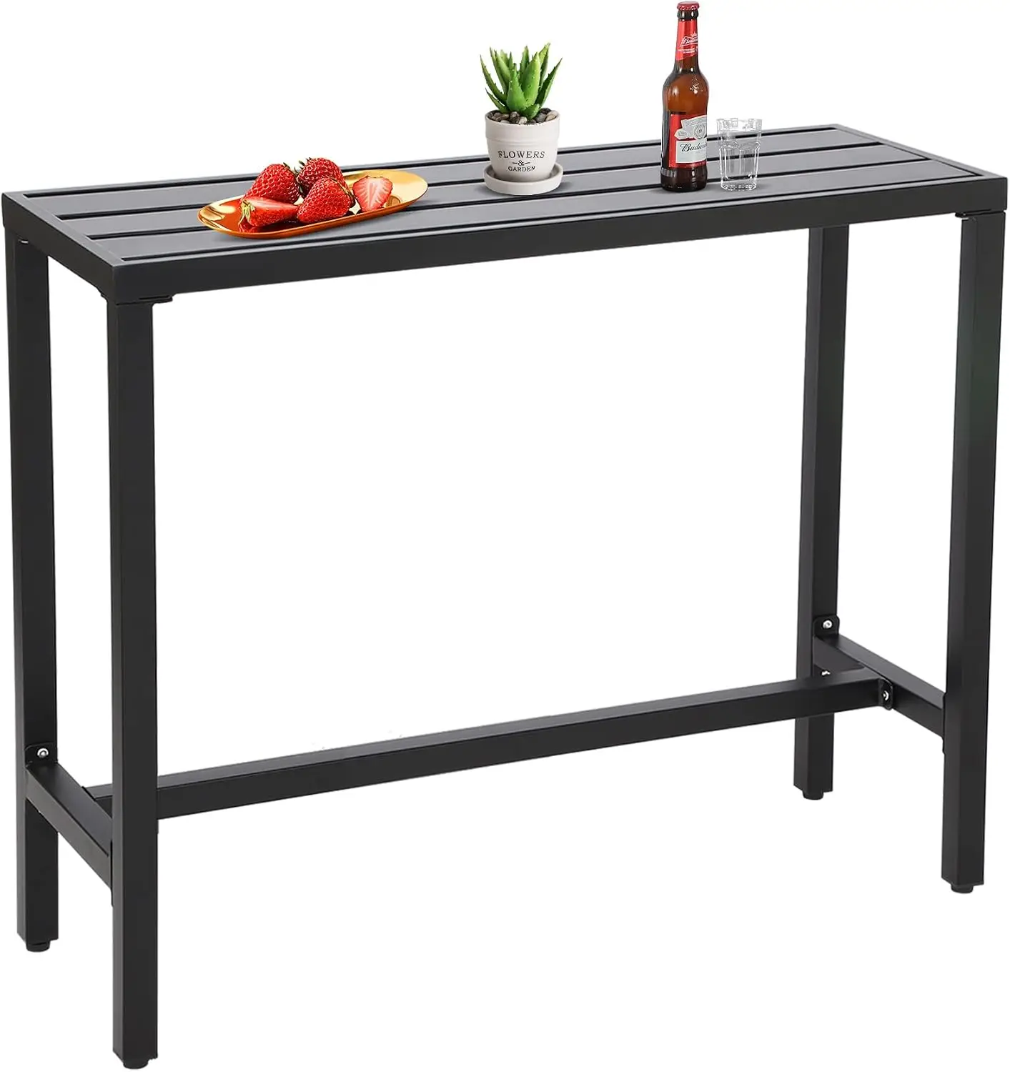 Outdoor Bar Table Patio Console Pub Height Tables Powder Coated Steel Frame Weather Resistant Waterproof Top Hot Tub Balcony Gar