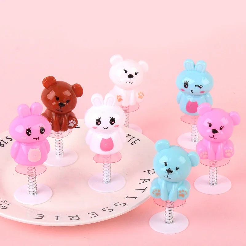 6Pcs kids Cute Mini Bounce Bear Rabbit Toys Novelty Tricky Prank Jumping Doll Finger Whimsy Game Children Creative Small Gifts