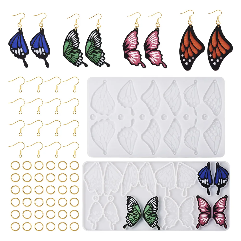 

2pcs Butterfly Wing Earring Pendant Silicone Mold Resin Mould with Earring Hooks & Nuts for Earrings DIY Jewelry Findings Making