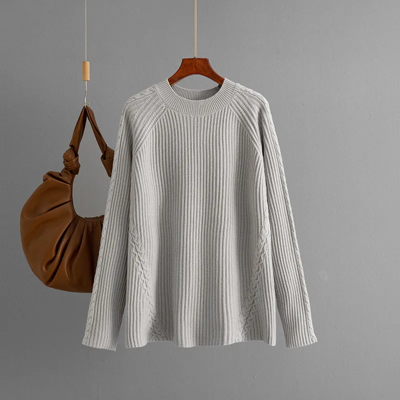 2025 Autumn Winter Sweater Women, Round Neck Loose Knit Casual Solid Color Knitted Base Shirt