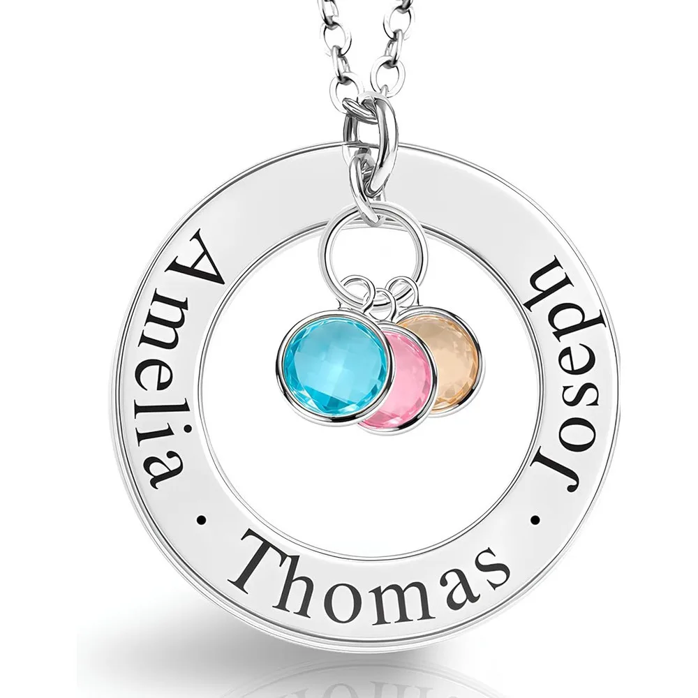 

Personalized Birthstone Mom Jewelry For Women Grandma Mothers Day Gifts Necklace with 2 or 3 Children Kids Names