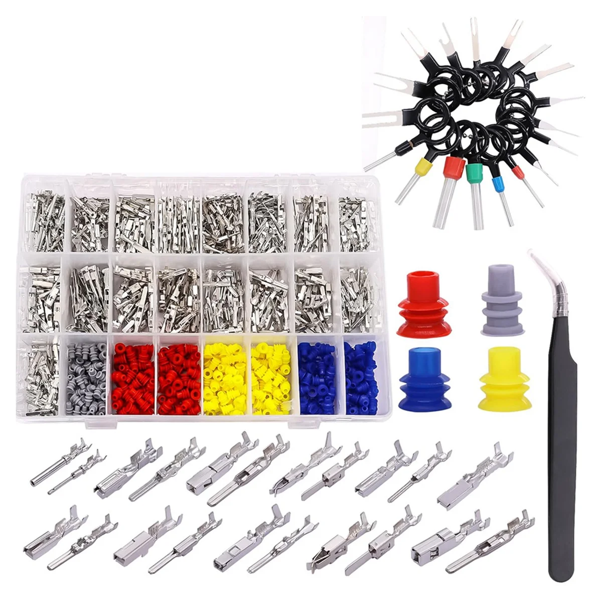 ABQR 755Pcs Car Electrical Wire Terminal Pins Connector Kit 1/1.5/1.8/2.2/2.8/3.5mm 21Type Connector Pins Terminal Auto